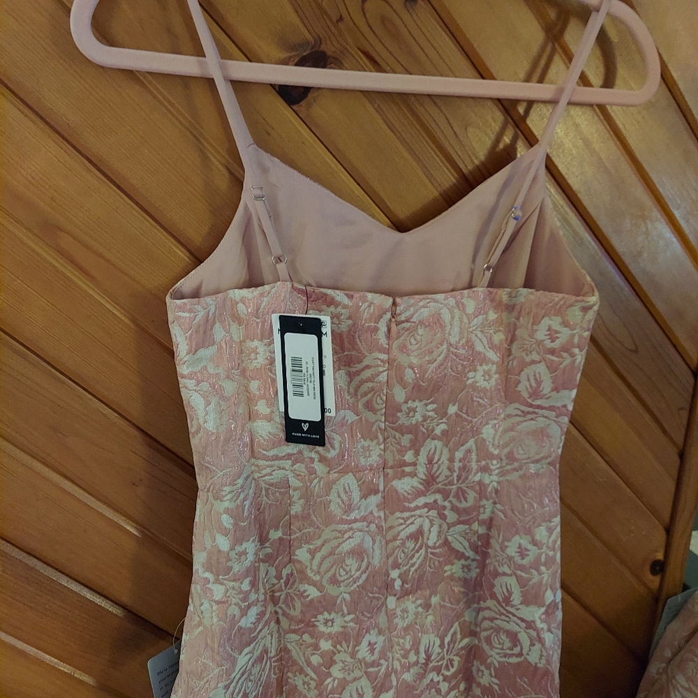 Start This Party Rose Pink Floral Jacquard Tulip Mini Dress - Picture 7 of 7